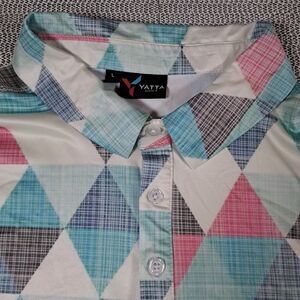 Yatta Golf Polo Mens L Geometric Loud Print Performance Stretch Short Sleeve